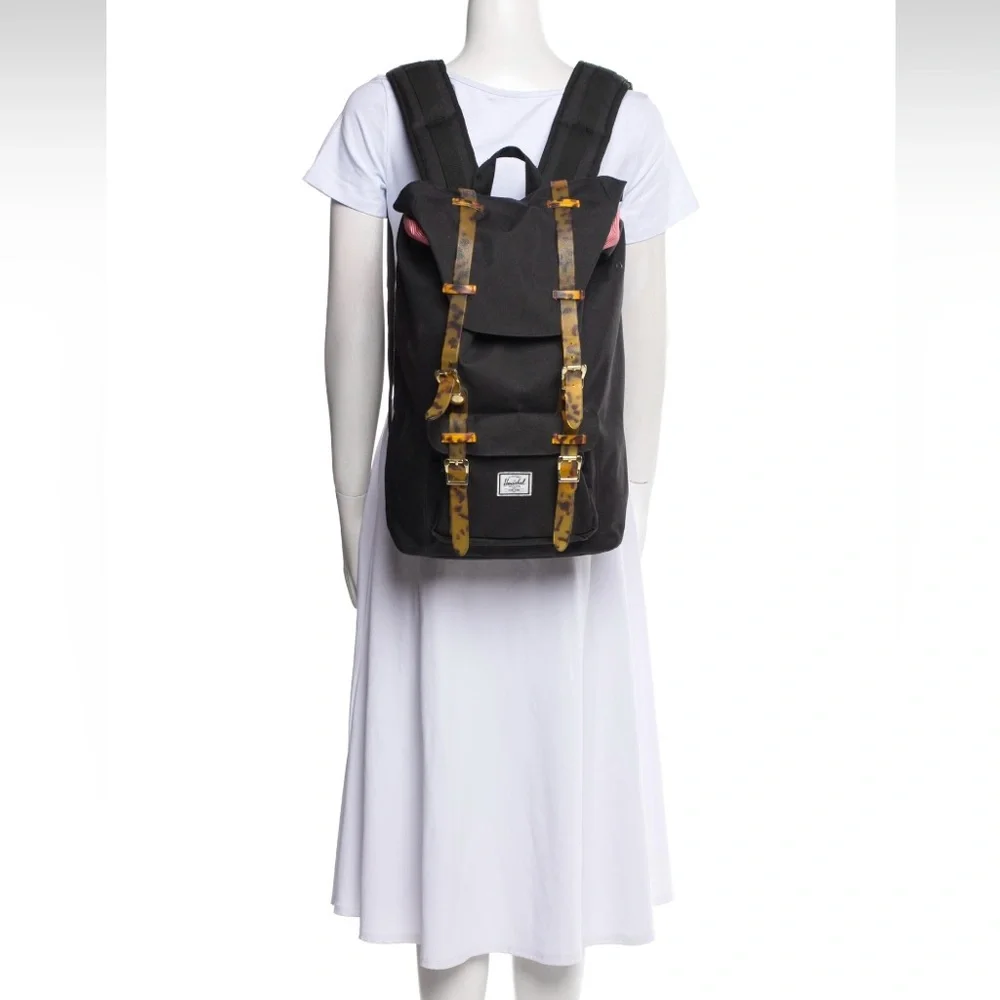 Herschel Tortoiseshell Strap Black Canvas All American Backpack Bag - Picture 6 of 12